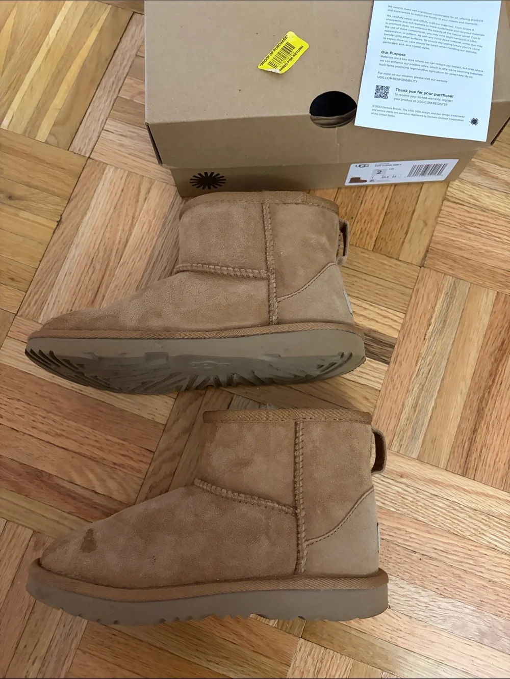 UGG Kids Size 2 Chestnut Suede Shearling Slip-On Boots - Hardly Worn!